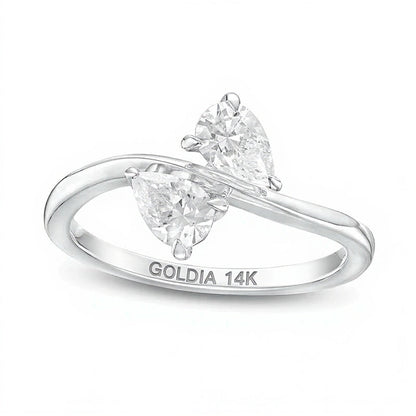 1.0 ct. Gesamtgewicht tropfenförmiger Diamant Toi et Moi Verlobungsring quer in 14K Weißgold