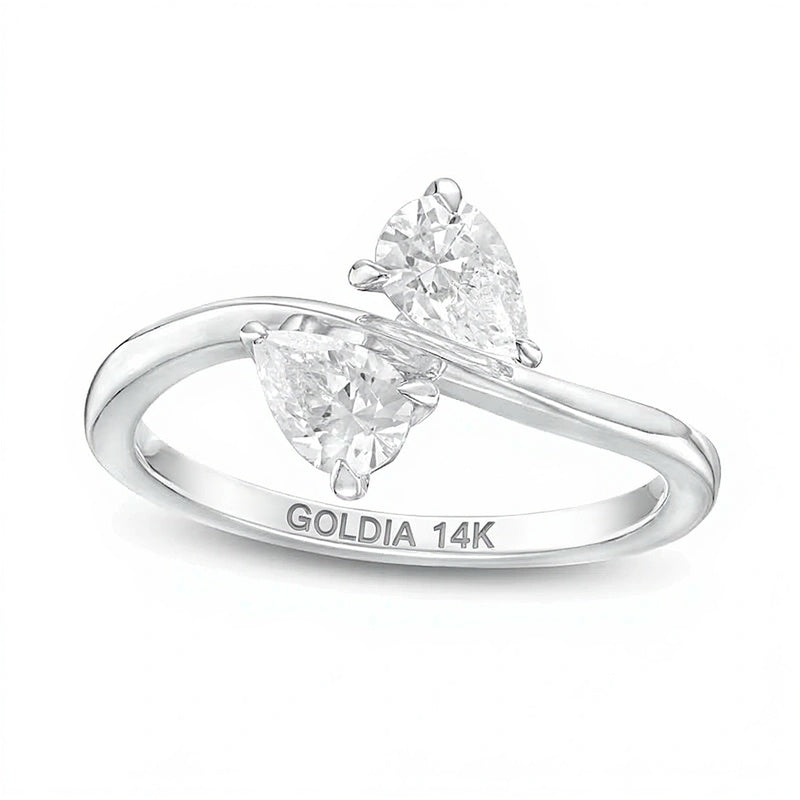 1.0 ct. Gesamtgewicht tropfenförmiger Diamant Toi et Moi Verlobungsring quer in 14K Weißgold
