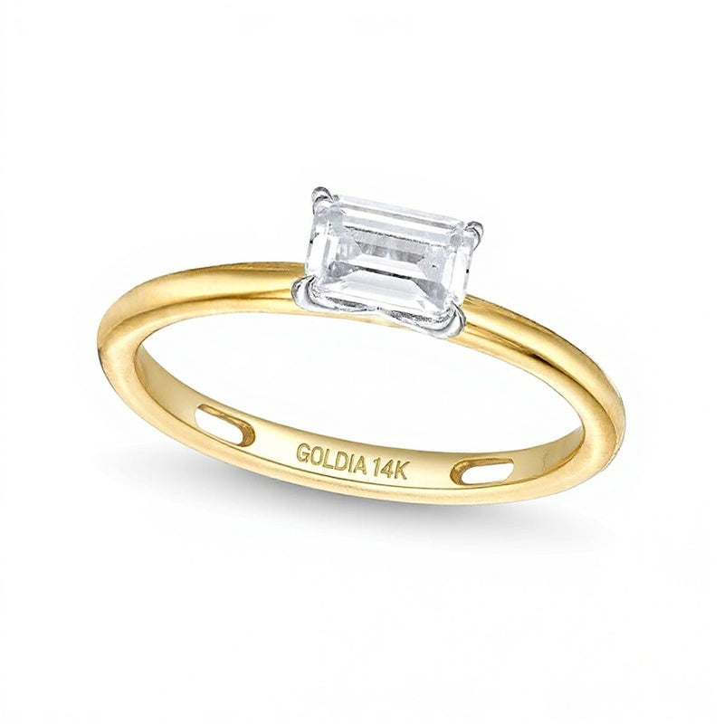 0.5 CT. Diamant-Solitär-Ring im Smaragdschliff quer gesetzt in 14K Gold Bicolor (I/I2)
