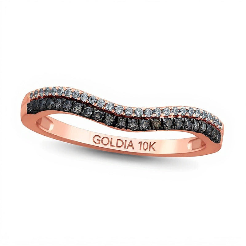 0.2 ct. Gesamtgewicht Memoire-Ring mit champagnerfarbenen und weißen Diamanten im Rundschliff in 10K Roségold mit schwarzem Rhodium