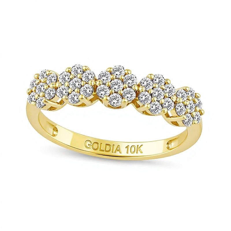 0.5 CT. TW Multi-Diamant Ring mit fünf Blüten-Cluster in 10K Gelbgold