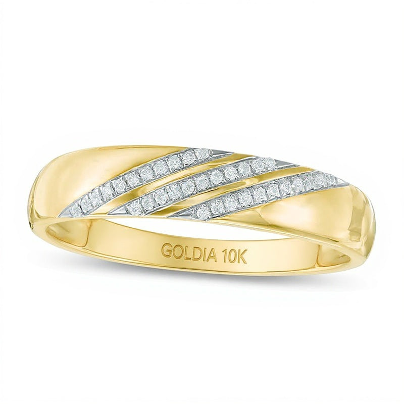 Ehering mit Diamantbesatz und Komfortschliff in geneigter Form aus 10K Gelbgold