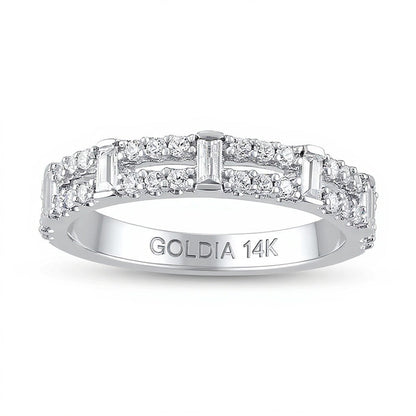 0,5 ct. Gesamtgewicht Ring mit Diamanten im Baguette- und Rundschliff in 14K Weißgold