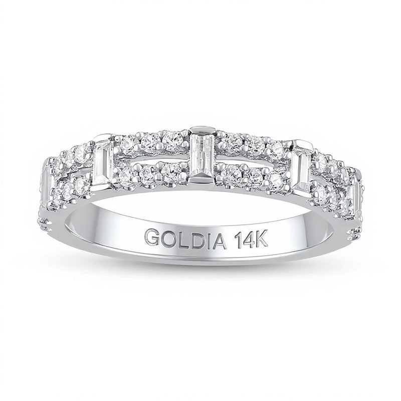 0,5 ct. Gesamtgewicht Ring mit Diamanten im Baguette- und Rundschliff in 14K Weißgold