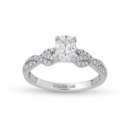 0,75 ct. Gesamtgewicht Verlobungsring Solitär mit seitlichem Besatz mit ovalem Diamant in 14K Weißgold