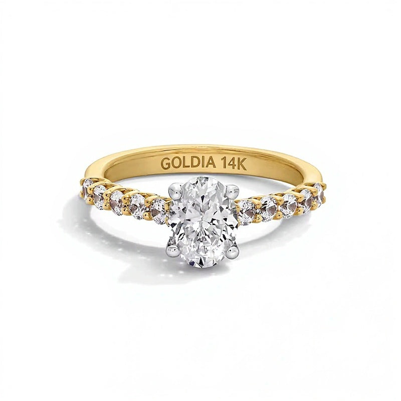 1.5 CT. Gesamtgewicht Verlobungsring mit ovalem Labordiamant in 14K Gelbgold (I/SI2)
