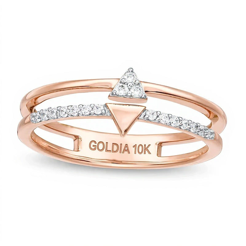 0.07 ct. Gesamtgewicht Diamant Ring mit doppeltem Dreieck und geteilter Schiene in 10K Roségold