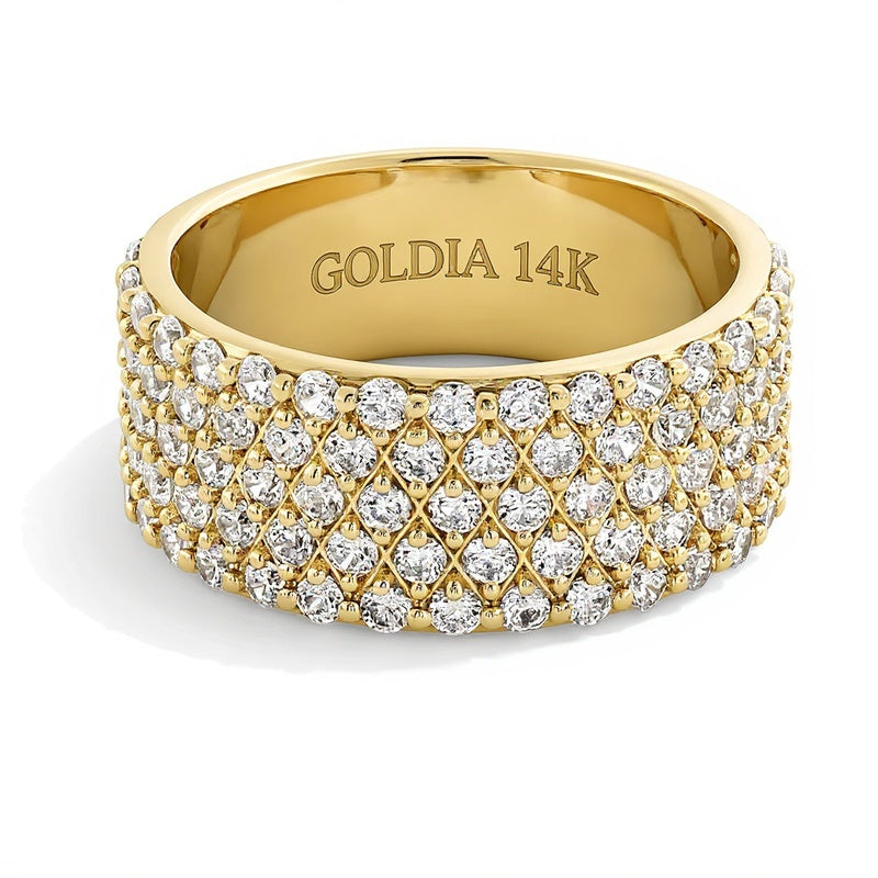 1.5 CT. Gesamtgewicht mehrreihiger Ring mit Labordiamanten in 14K Gelbgold (F/VS2)