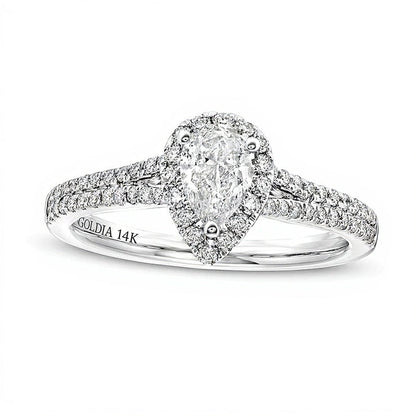 Halo Verlobungsring mit tropfenförmigem und rundem Diamant 1.0 ct. Gesamtgewicht in 14K Weißgold (I/SI2)