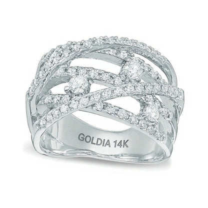 Fashion-Ring mit weißen Diamanten 1.0 ct. Gesamtgewicht mehrreihig in 14K Weißgold