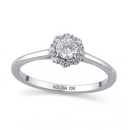 0.38 ct. Gesamtgewicht Diamant Verlobungsring mit Blütenrahmen in 10K Weißgold