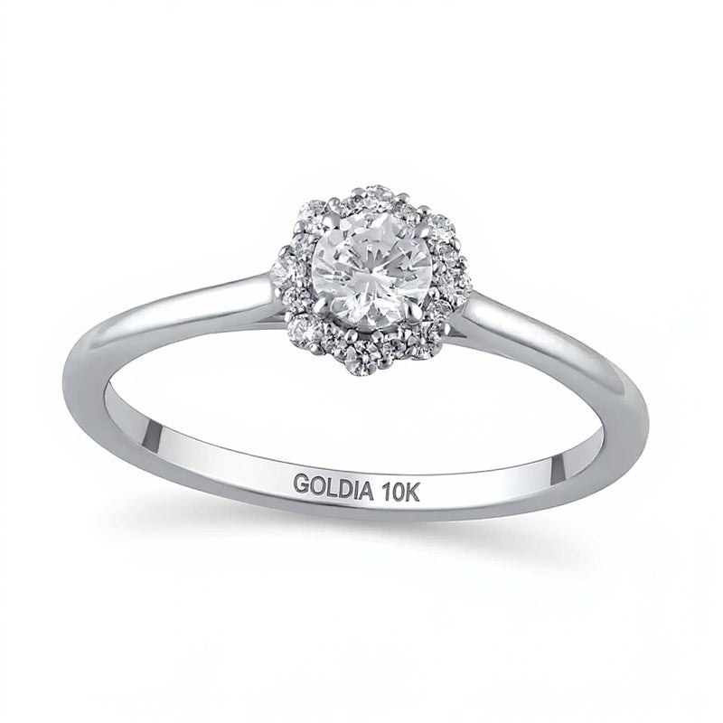 0.38 ct. Gesamtgewicht Diamant Verlobungsring mit Blütenrahmen in 10K Weißgold