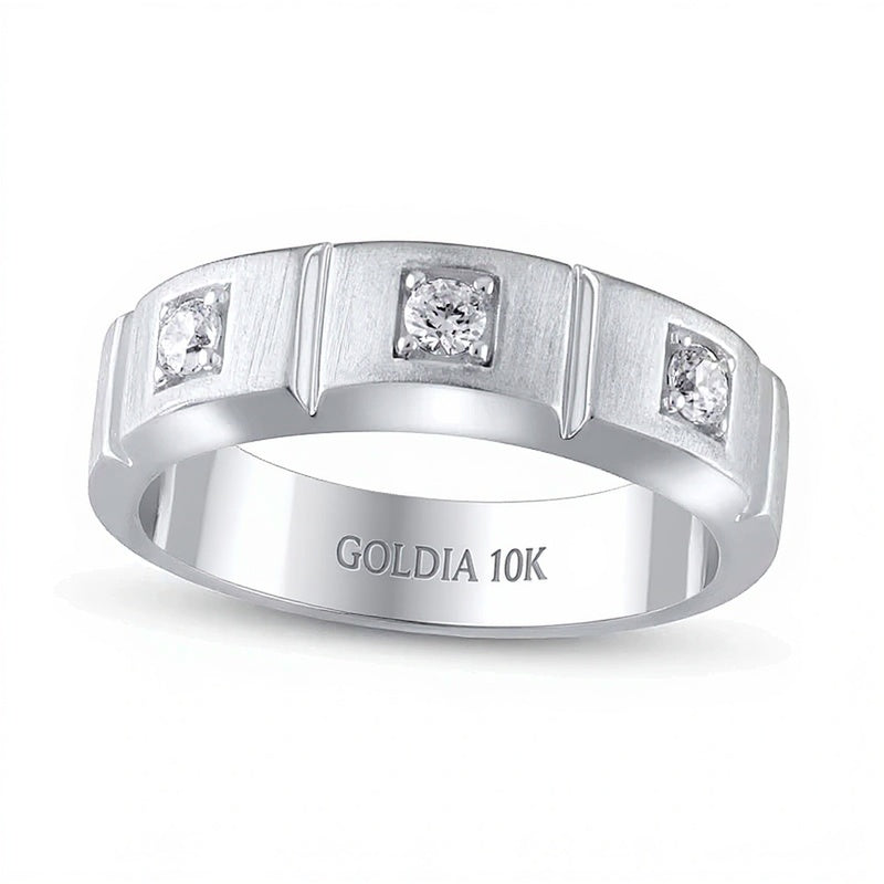 Dreistein-Ring mit Diamanten 0.25 ct. Gesamtgewicht, rund und Princess, in 10K Weißgold