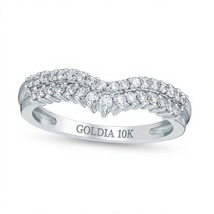 0.33 ct. Gesamtgewicht Diamant Memoire-Ring zweireihig im Chevron-Design in 10K Weißgold