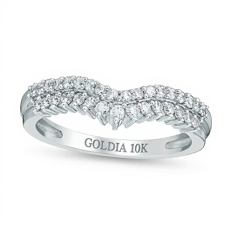 0.33 ct. Gesamtgewicht Diamant Memoire-Ring zweireihig im Chevron-Design in 10K Weißgold