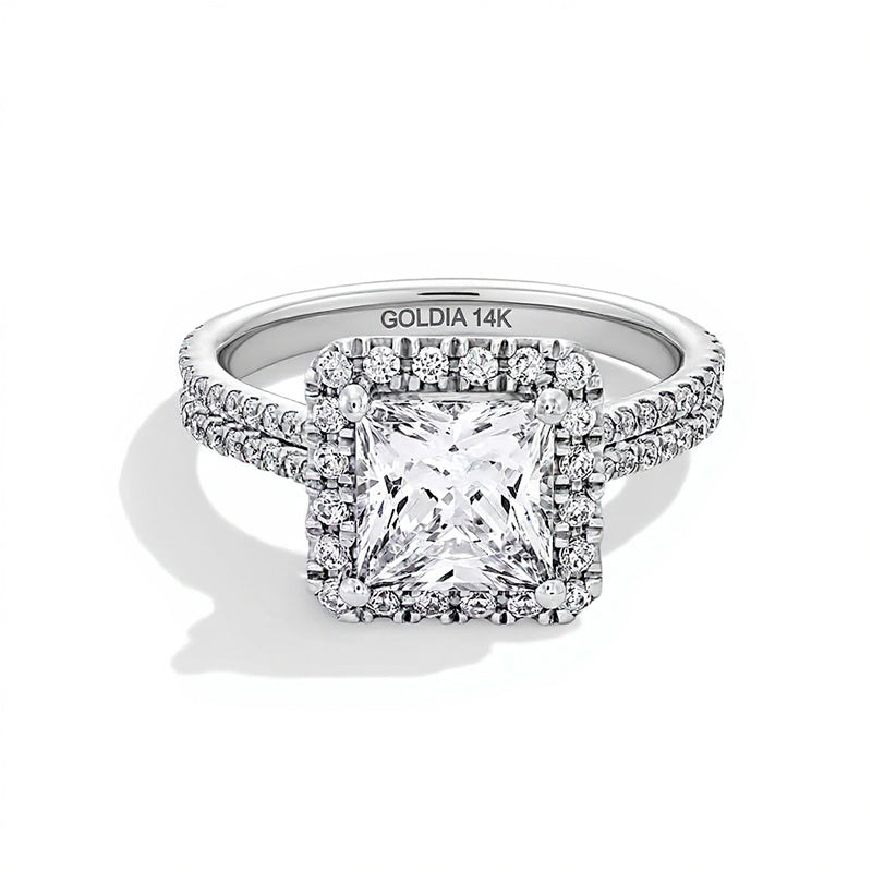 2.63 CT. Gesamtgewicht Halo-Ring mit Labordiamanten im Princess-Schliff in 14K Weißgold (F/SI2)