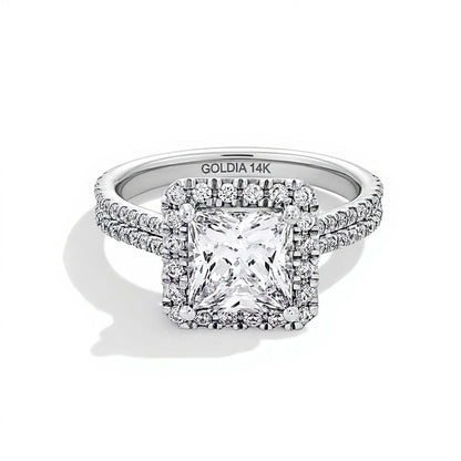2.63 CT. Gesamtgewicht Halo-Ring mit Labordiamanten im Princess-Schliff in 14K Weißgold (F/SI2)
