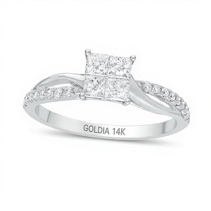 0.5 CT. Gesamtgewicht Verlobungsring mit Diamanten im Princess- und Rundschliff und gedrehter Schiene in 14K Weißgold