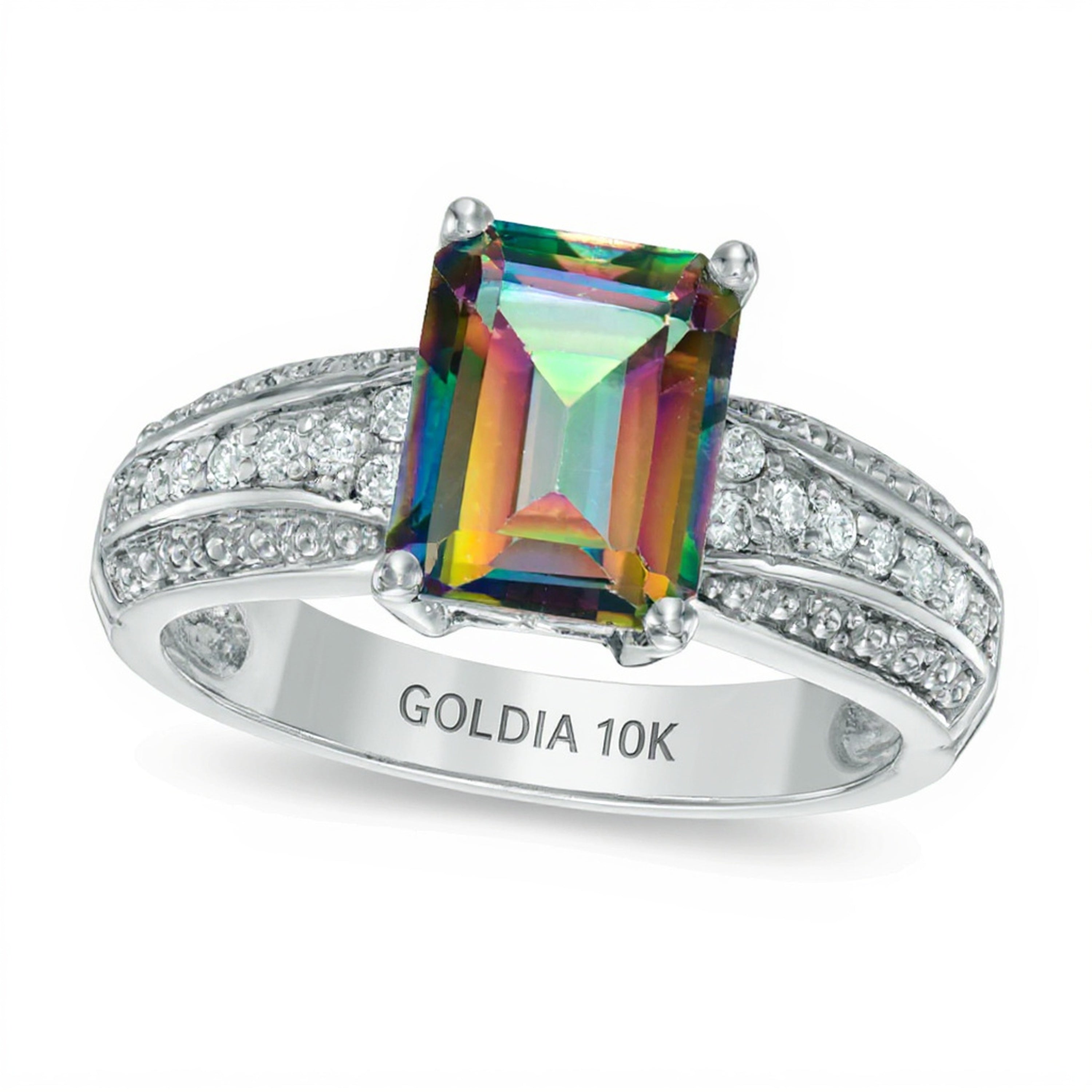 Ring mit Topas im Smaragdschliff und Diamant 0,17 ct. Gesamtgewicht in 10K Weißgold
