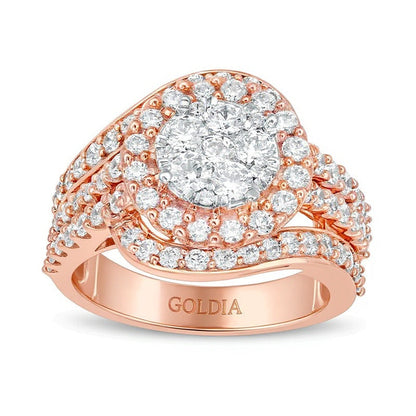 2.0 ct. Gesamtgewicht Komposit-Diamant Bypass mehrreihiger Verlobungsring mit geteilter Schiene in 10K Roségold