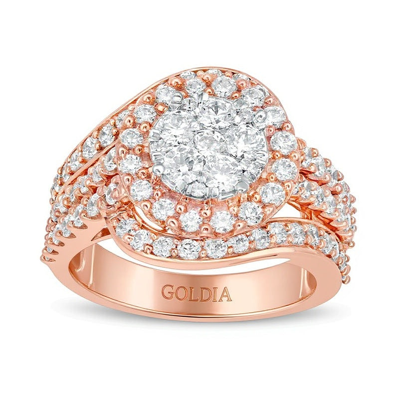 2.0 ct. Gesamtgewicht Komposit-Diamant Bypass mehrreihiger Verlobungsring mit geteilter Schiene in 10K Roségold