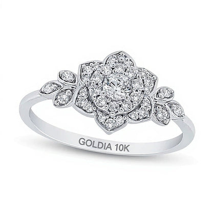 0,25 ct. Gesamtgewicht Diamant Lotusblüten-Ring in 10K Weißgold