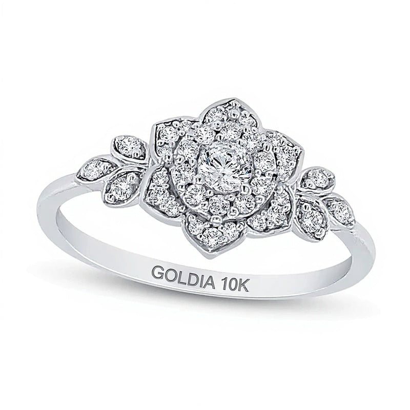 0,25 ct. Gesamtgewicht Diamant Lotusblüten-Ring in 10K Weißgold