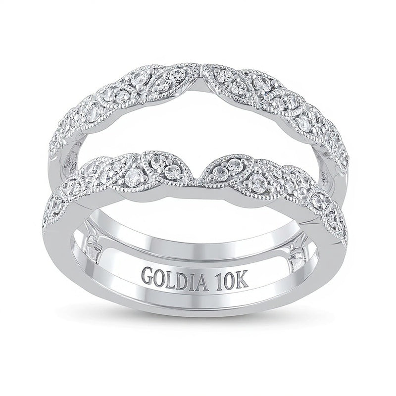 Ring mit weißen Diamanten in rund und Marquise, 0.25 ct. Gesamtgewicht, geteilte Krappen, Milgrain, 10K Weißgold für Damen