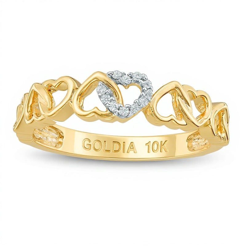 0,05 ct. Gesamtgewicht Diamant Fashion Ring mit wechselnden Herzen in 10K Gelbgold