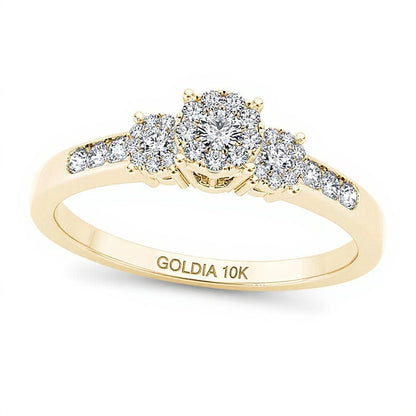 0.33 ct. Gesamtgewicht Komposit-Diamant Dreistein-Verlobungsring in 10K Gelbgold