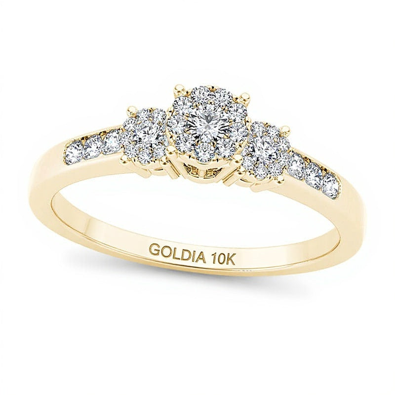 0.33 ct. Gesamtgewicht Komposit-Diamant Dreistein-Verlobungsring in 10K Gelbgold