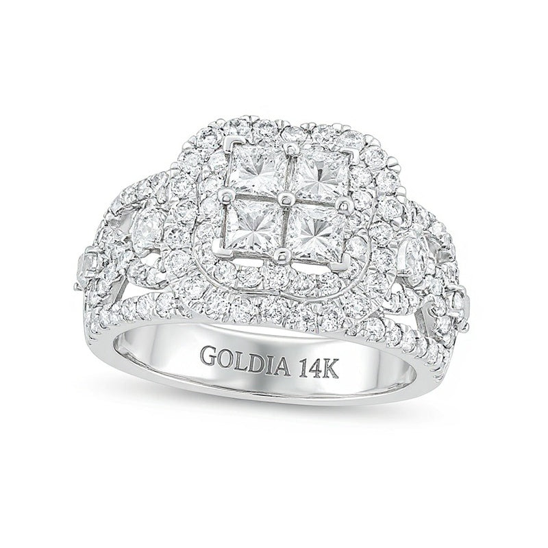 Verlobungsring mit Diamanten im Princess- und Rundschliff 2.5 ct. Gesamtgewicht in 14K Weißgold