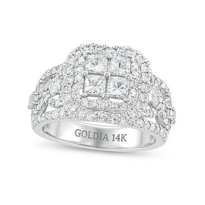 Verlobungsring mit Diamanten im Princess- und Rundschliff 2.5 ct. Gesamtgewicht in 14K Weißgold