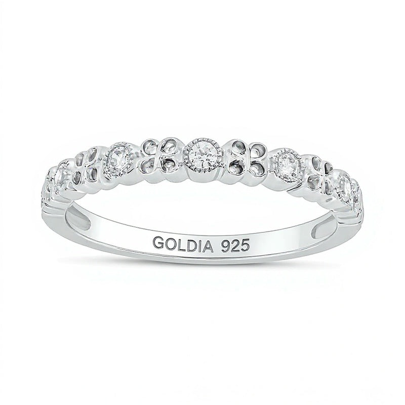 0.17 ct. Gesamtgewicht Diamant Stackable Ring im Vintage-Stil mit Kleeblatt-Design aus rhodiniertem Sterlingsilber