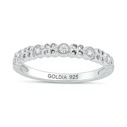 0.17 ct. Gesamtgewicht Diamant Stackable Ring im Vintage-Stil mit Kleeblatt-Design aus rhodiniertem Sterlingsilber