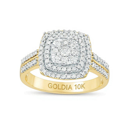 0.38 ct. Gesamtgewicht Diamant Halo-Ring in 10K Gelbgold