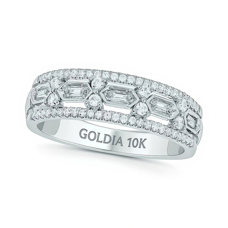 0.33 ct. Gesamtgewicht Diamant Ring mit Hexagon-Stationen in 10K Weißgold