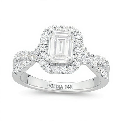 Verlobungsring Halo 1.5 ct. Gesamtgewicht Labordiamant im Smaragdschliff in 14K Weißgold (F/VS2)