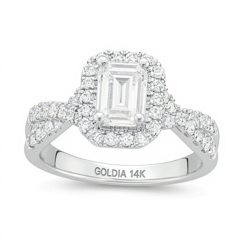 Verlobungsring Halo 1.5 ct. Gesamtgewicht Labordiamant im Smaragdschliff in 14K Weißgold (F/VS2)