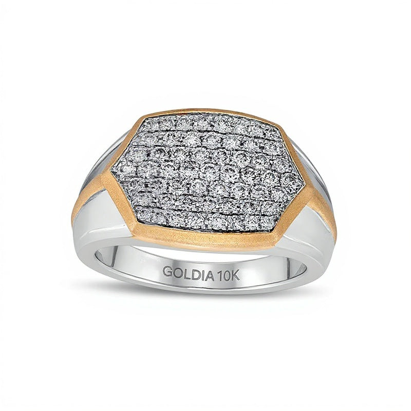 1.0 CT. TW Fashion-Ring mit hexagonalem Diamantbesatz und Knife-Edge-Schiene in 10K Bicolor-Gold