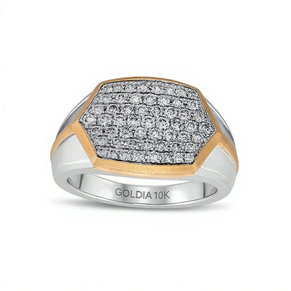 1.0 CT. TW Fashion-Ring mit hexagonalem Diamantbesatz und Knife-Edge-Schiene in 10K Bicolor-Gold