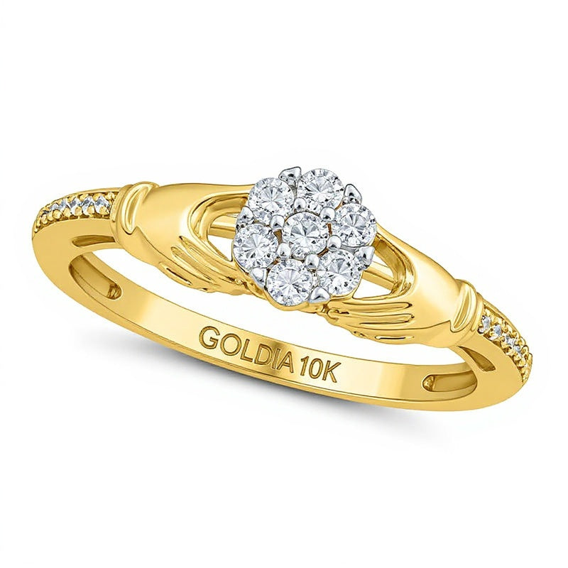 0.2 ct. Gesamtgewicht Diamant Claddagh Freundschaftsring in 10K Gelbgold für Damen