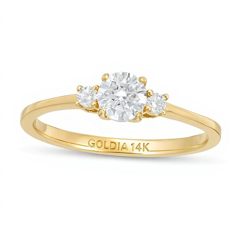 Dreistein-Verlobungsring mit Diamanten 0,5 ct. Gesamtgewicht in 14K Gelbgold