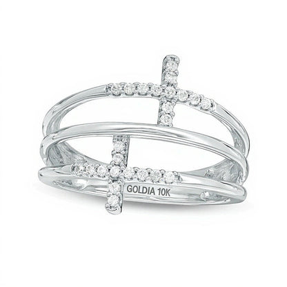 0.13 ct. Gesamtgewicht Diamant Doppelkreuz Split-Ring in 10K Weißgold