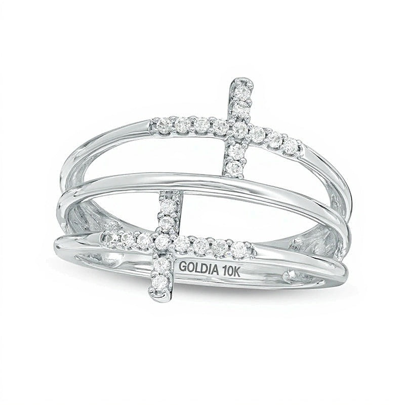 0.13 ct. Gesamtgewicht Diamant Doppelkreuz Split-Ring in 10K Weißgold