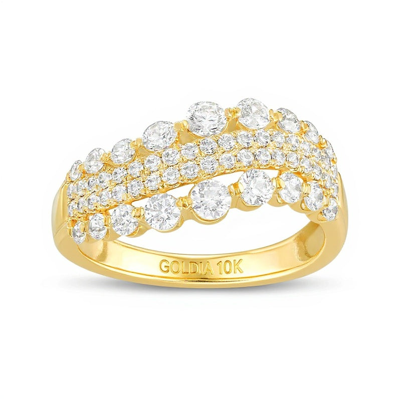 1.0 CT. TW Diamant-Ring mit vier Wellenreihen in 10K Gelbgold