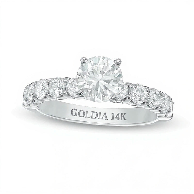 Verlobungsring 2.0 ct. Gesamtgewicht Diamant Solitär mit seitlichem Besatz in 14K Weißgold