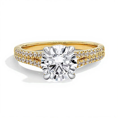 2.25 ct. Gesamtgewicht Labordiamant Verlobungsring Solitär mit seitlichem Besatz in 14K Gelbgold (F/VS2)