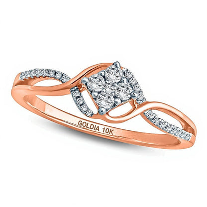 0.2 ct. Gesamtgewicht Komposit-Diamant Freundschaftsring mit geneigtem Quadrat und Bypass in 10K Roségold