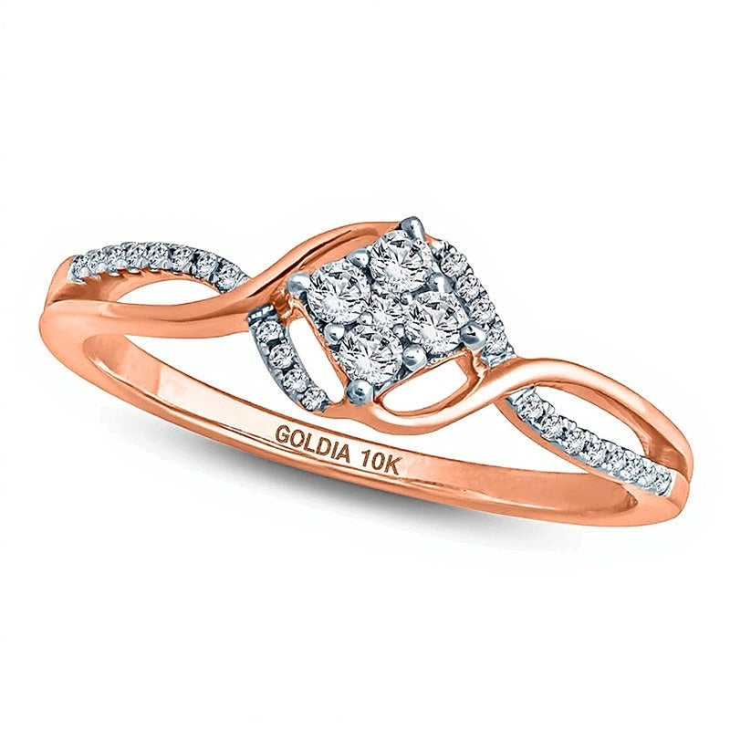 0.2 ct. Gesamtgewicht Komposit-Diamant Freundschaftsring mit geneigtem Quadrat und Bypass in 10K Roségold